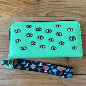 Min & Mon Francis green leather wallet with all over eyes embroidery